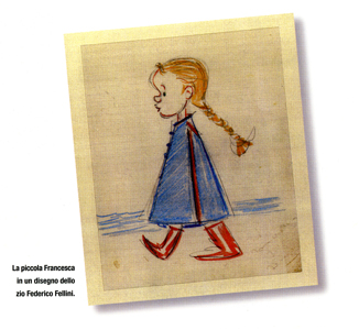 La piccola Francesca in un disegno dello zio Federico con una mantellina che gli aveva regalato.